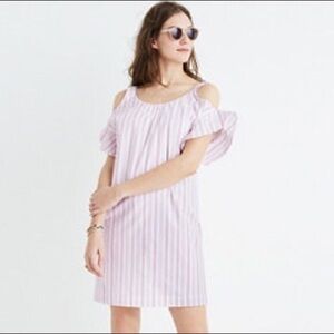 Madewell rose stripe cold shoulder dress